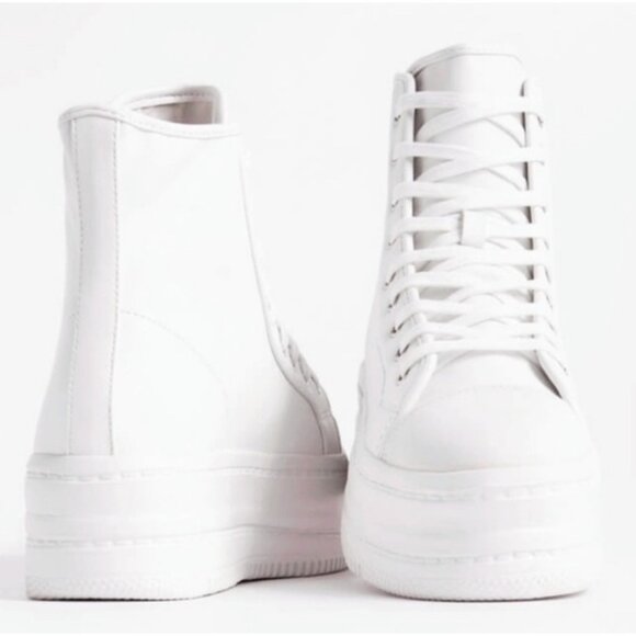 NIB Chunky White Vegan Leather Platform High Top Sneakers Streetwear Y2K Revive - Picture 4 of 10